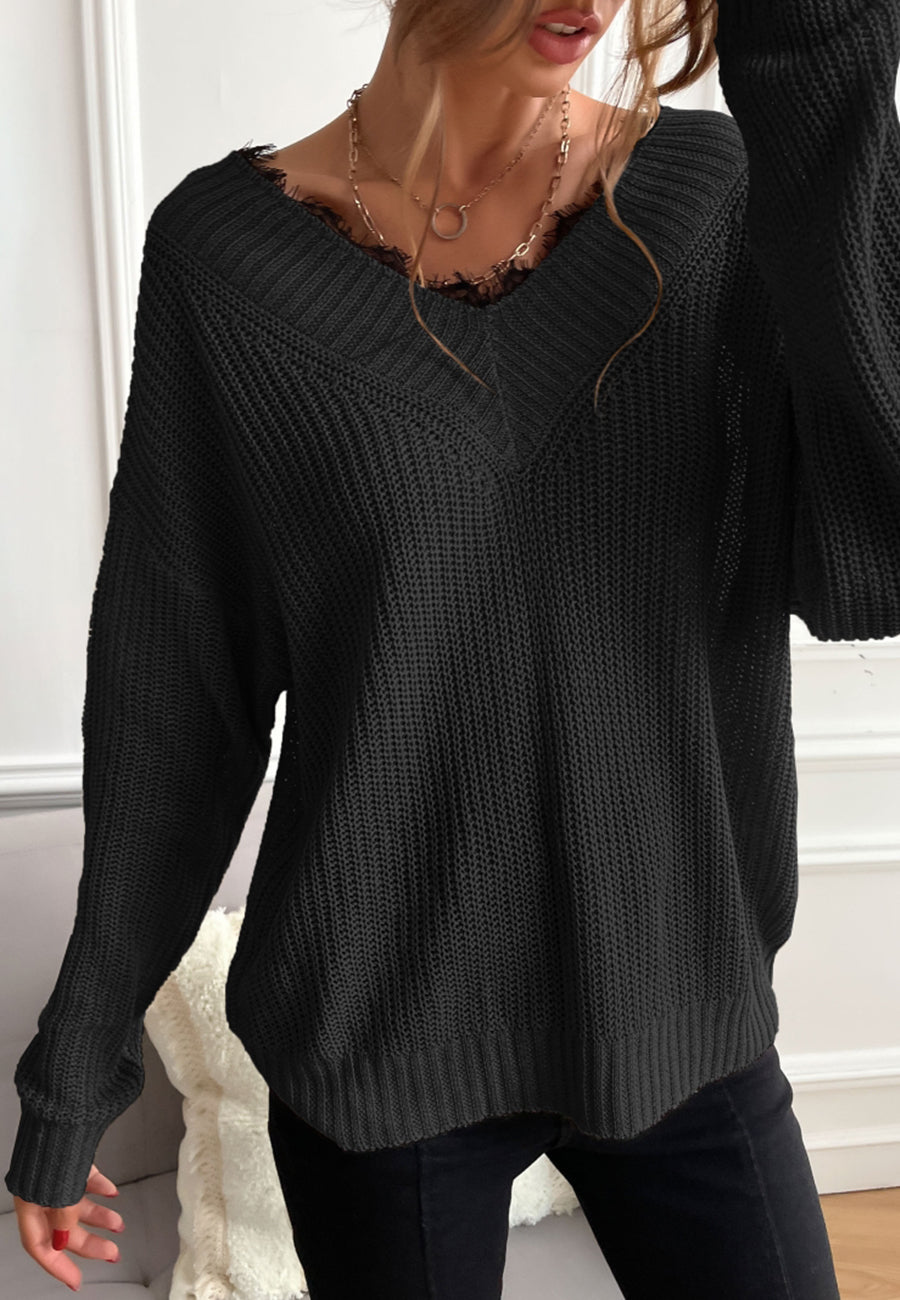 Lace Trim Classic Sweater