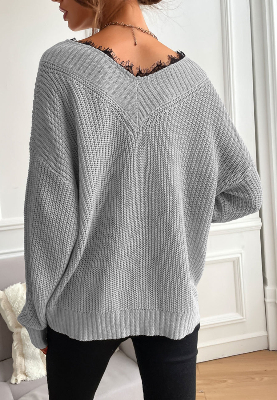 Lace Trim Classic Sweater