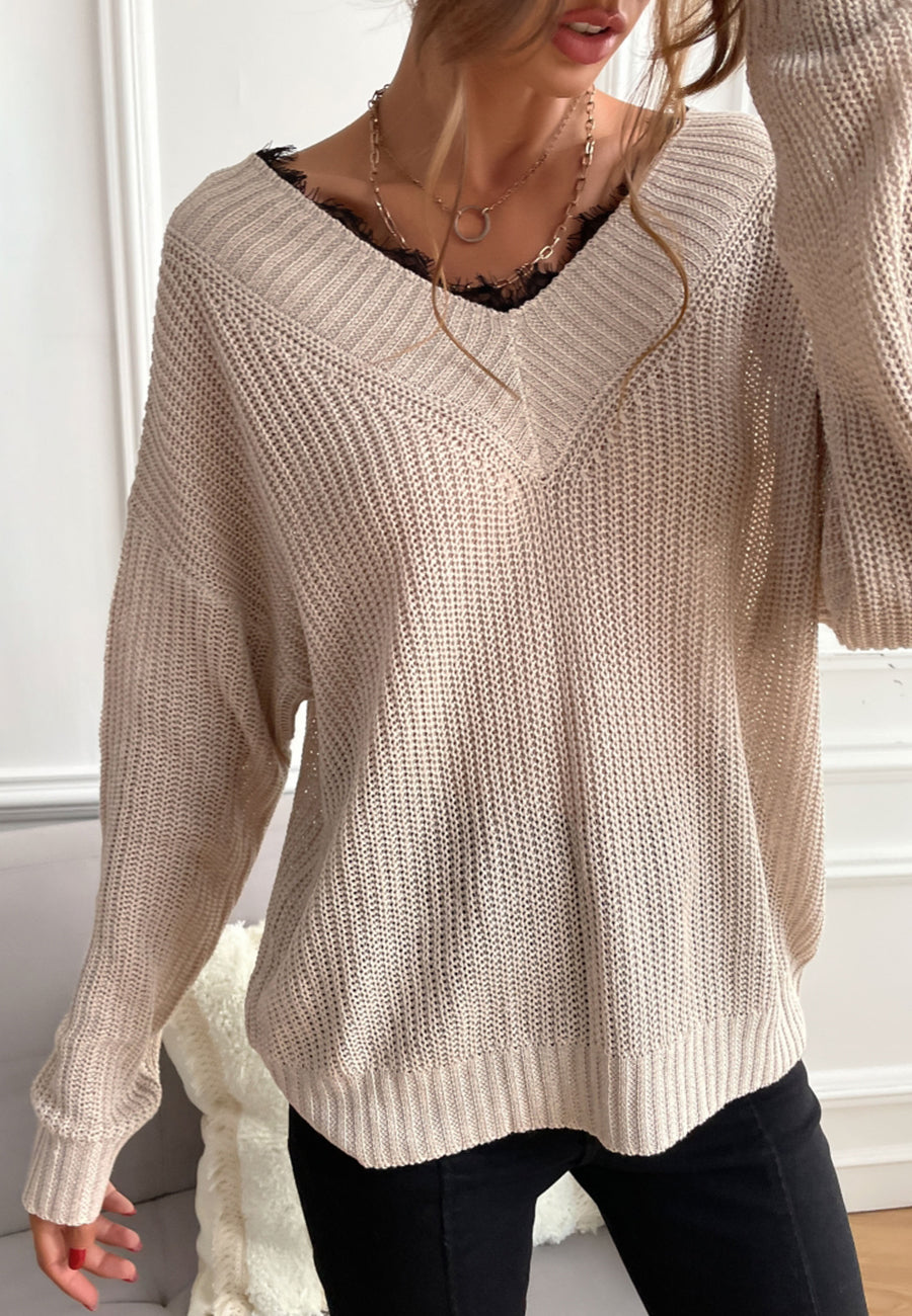 Lace Trim Classic Sweater