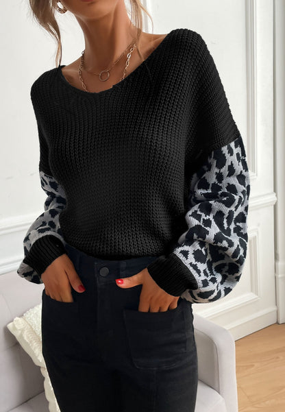 Textured V Neck Two Tone Sweater