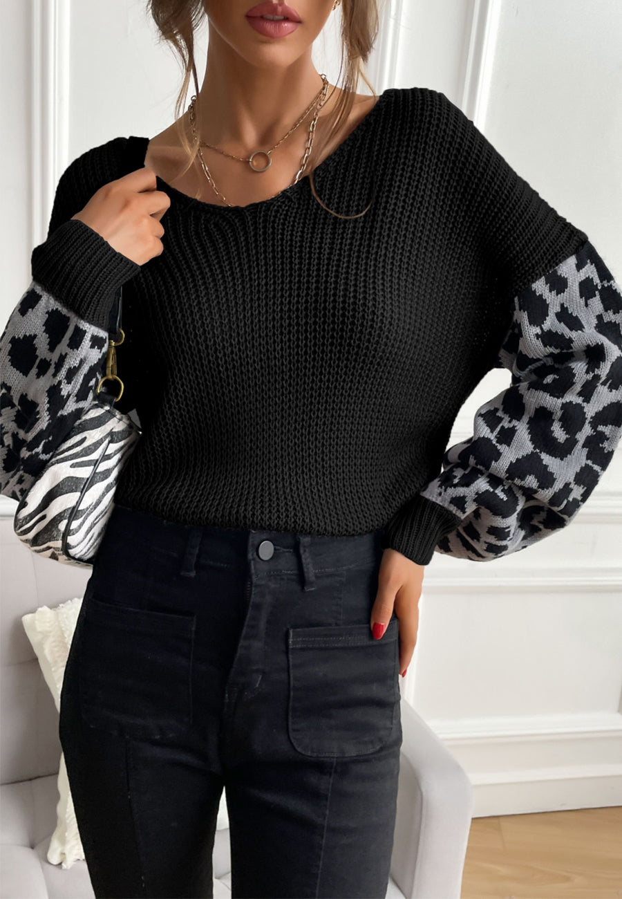 Textured V Neck Two Tone Sweater