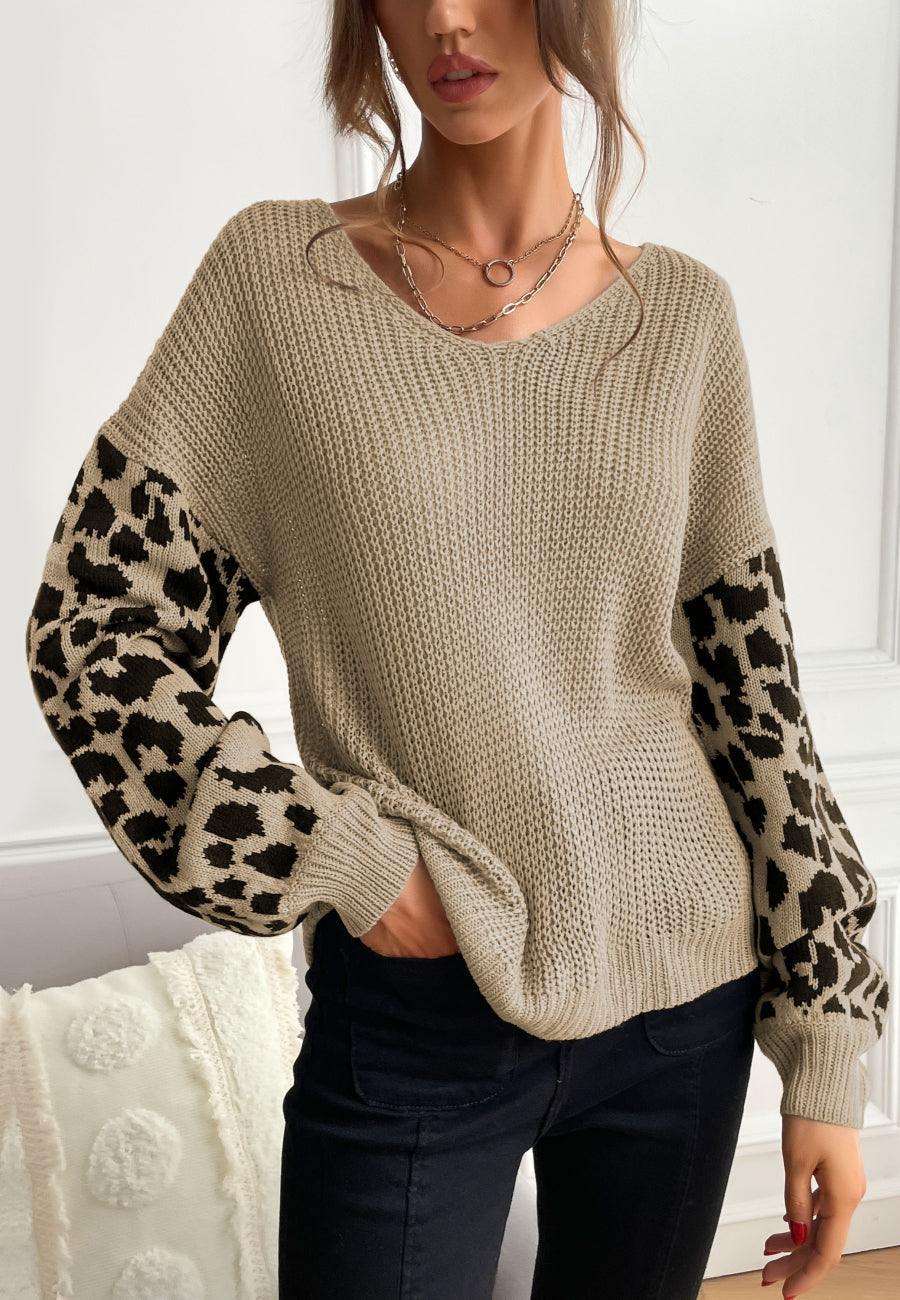 Textured V Neck Two Tone Sweater