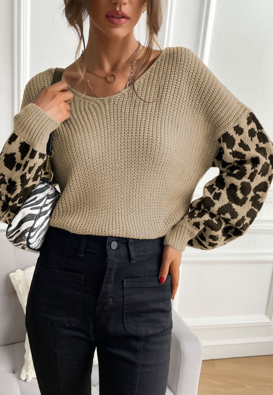 Textured V Neck Two Tone Sweater