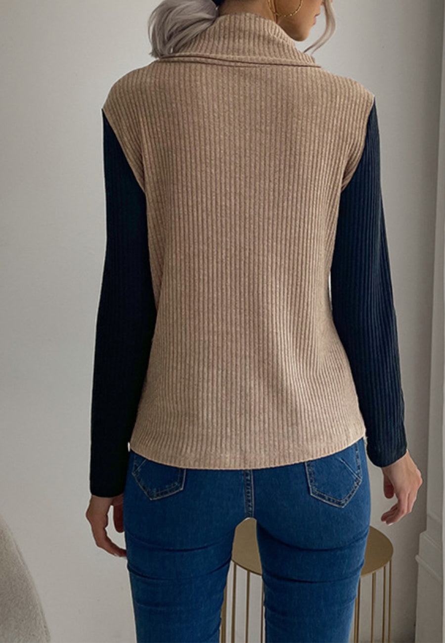 Turtleneck Overlap Button Detail Fall Sweater Vest for Women