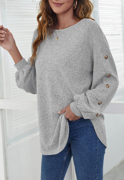 Contrast Button Bishop Sleeve Sweater