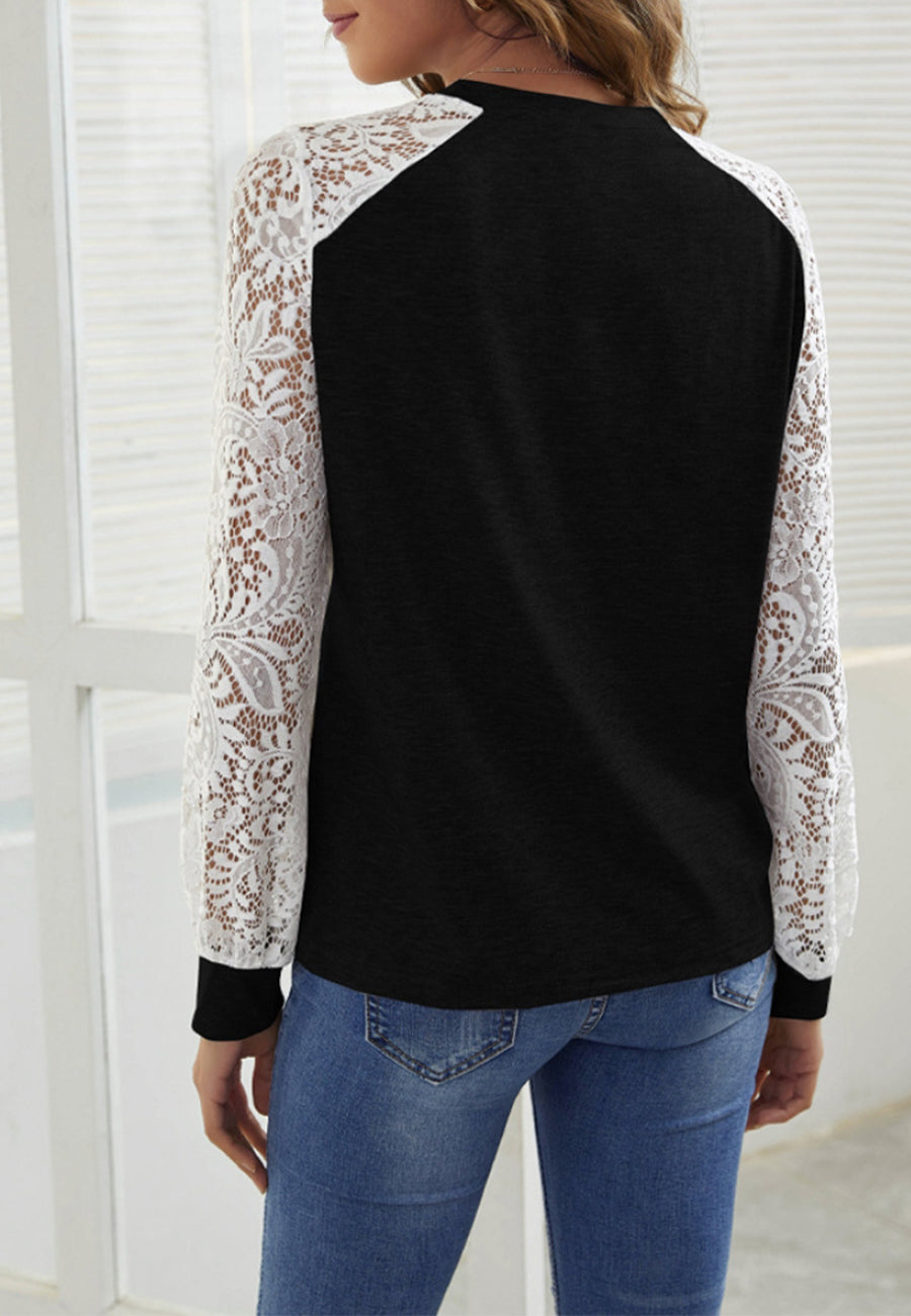 Contrast Lace Sleeve Sweater