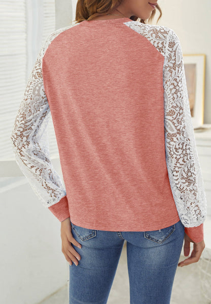 Contrast Lace Sleeve Sweater