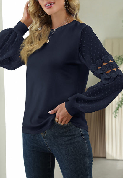 Swiss Dot Bishop Sleeve Blouse Crochet