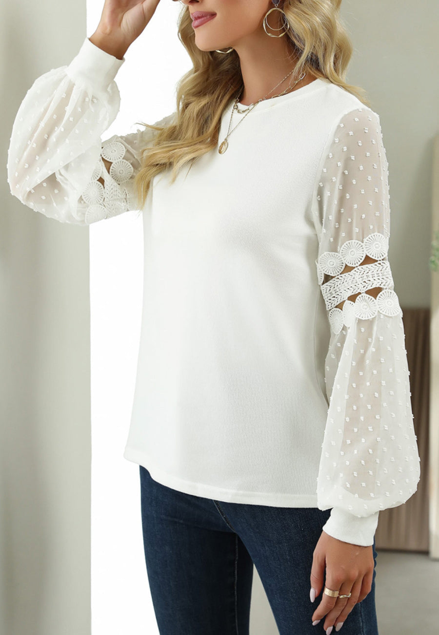 Swiss Dot Bishop Sleeve Blouse Crochet