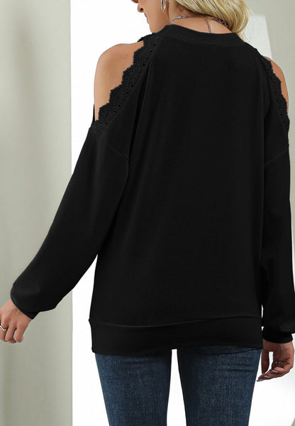 Lace Trim Shoulder Cutout Sweater