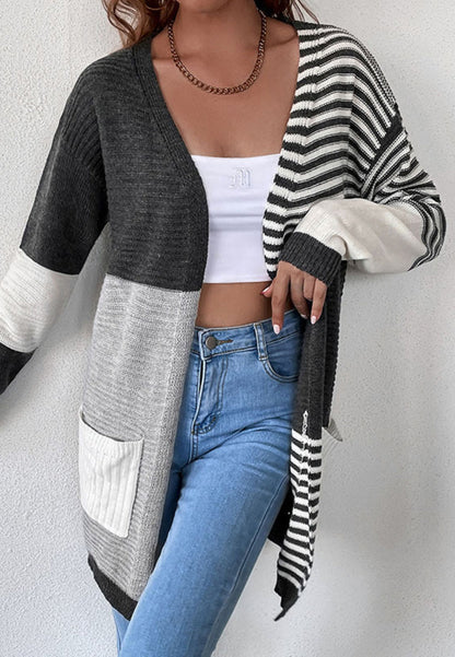 Color Block Ribbed Knit Cardigan