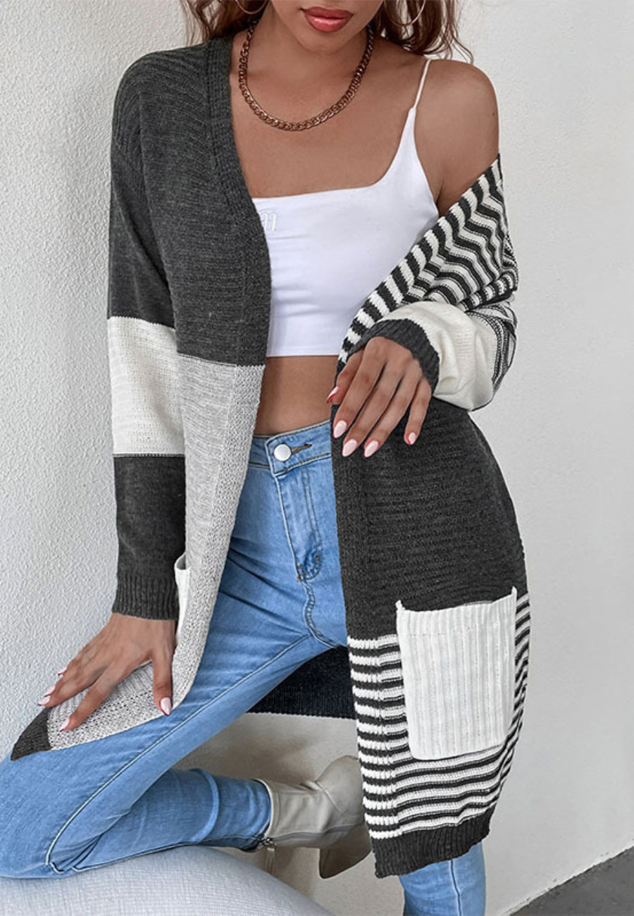 Color Block Ribbed Knit Cardigan