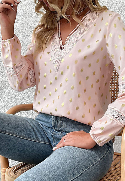 Crochet Lace Detail Dotted Blouse