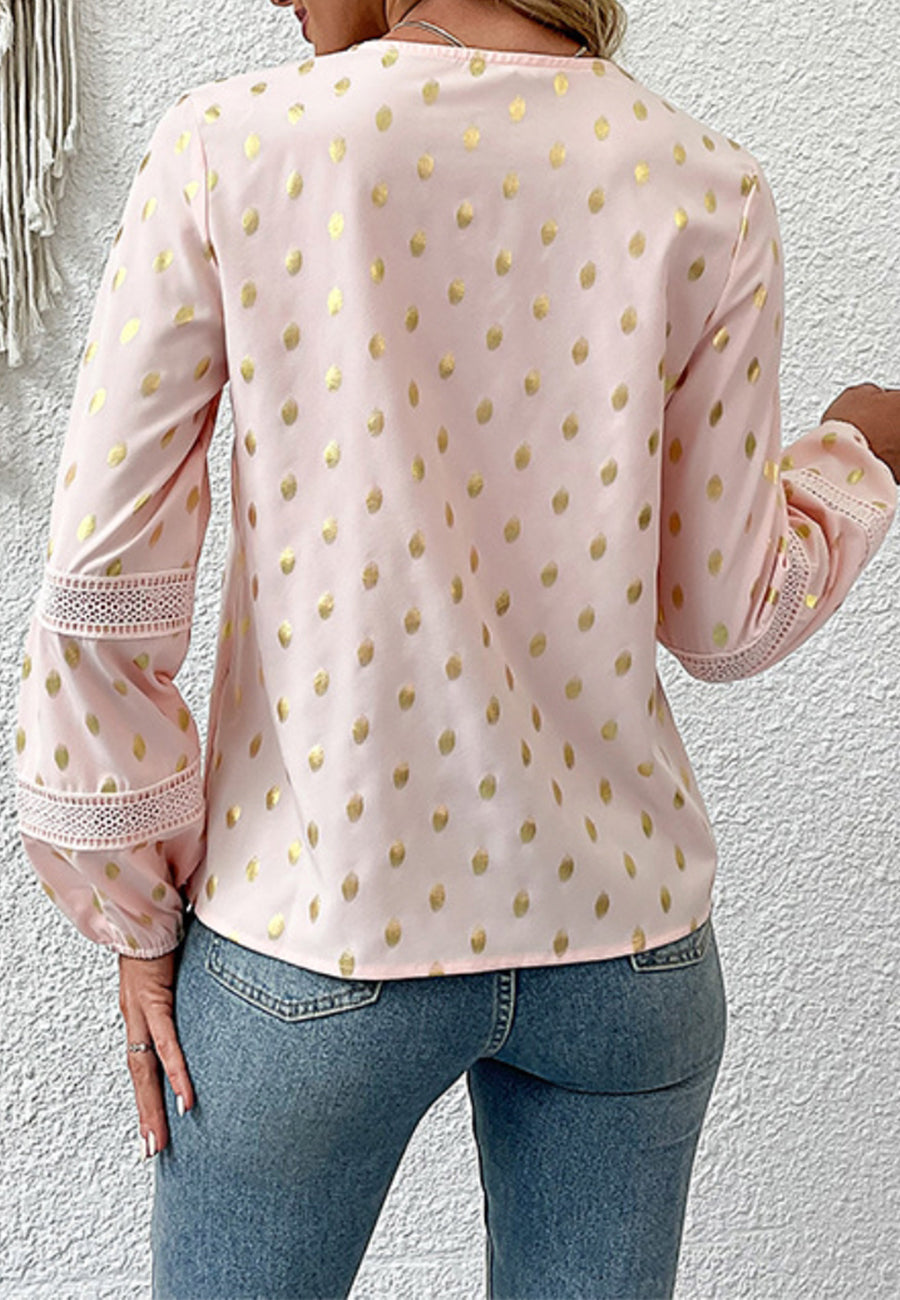 Crochet Lace Detail Dotted Blouse