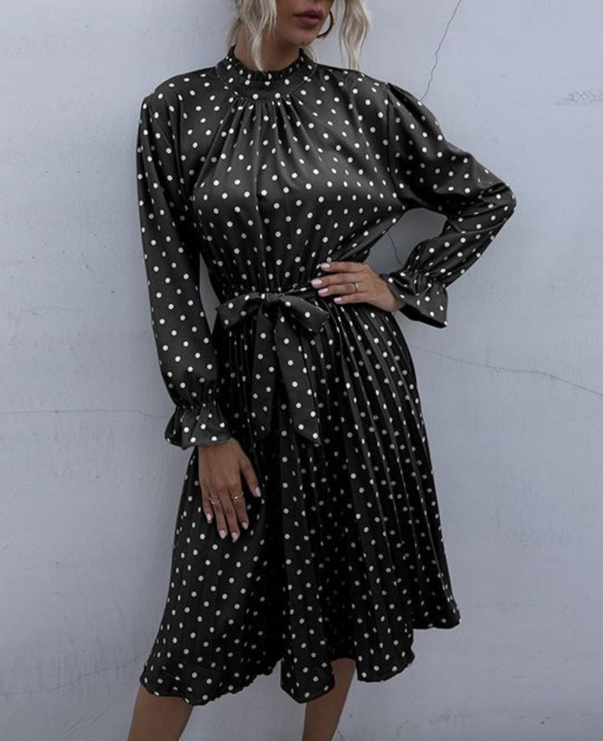 Ruffle High Neck Polka Dot Dress