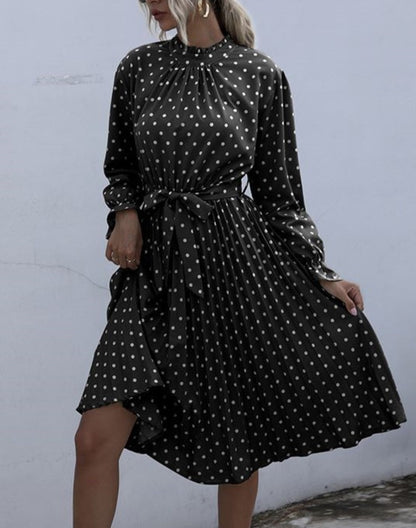 Ruffle High Neck Polka Dot Dress