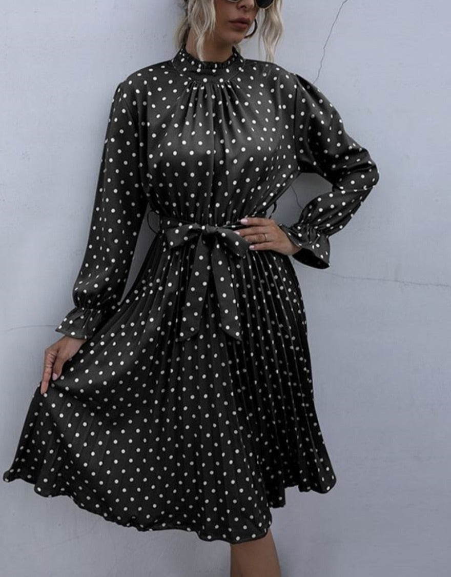 Ruffle High Neck Polka Dot Dress