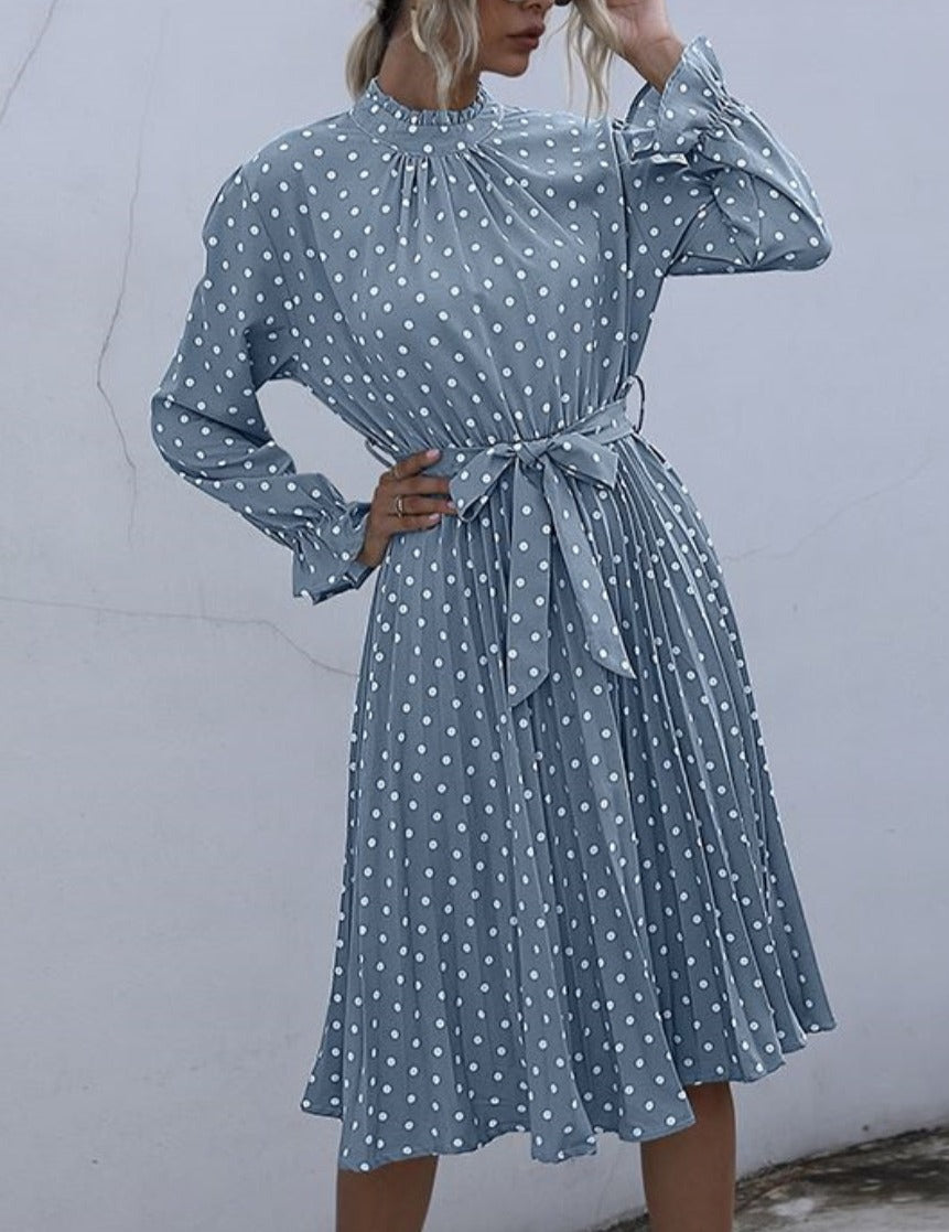 Ruffle High Neck Polka Dot Dress