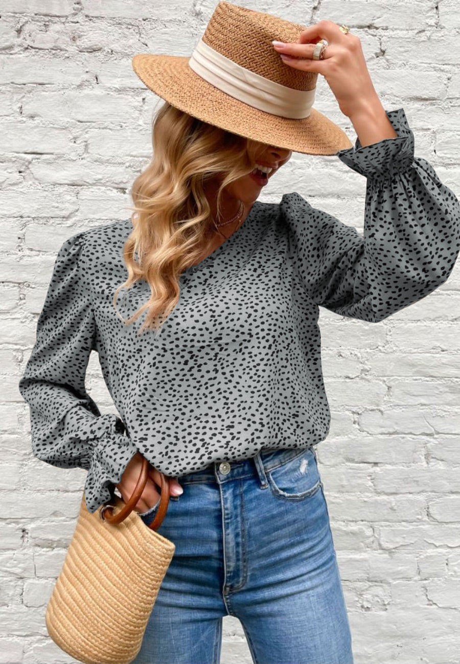 Animal Print Puff Sleeve Blouse