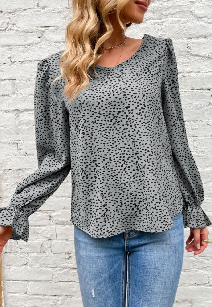 Animal Print Puff Sleeve Blouse