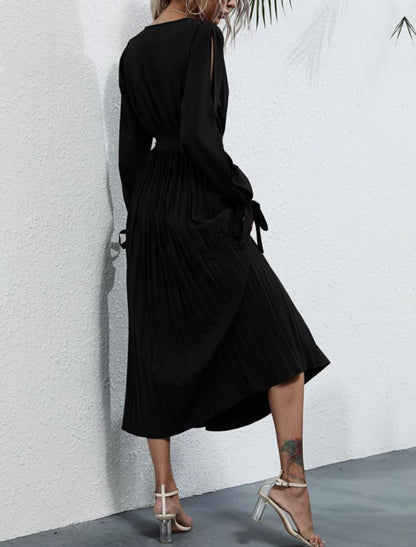 Sleeve Cutout Pleated Dress