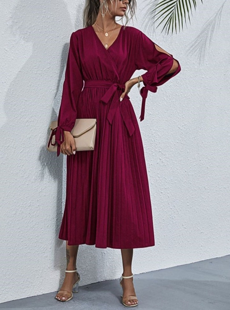 Sleeve Cutout Pleated Dress