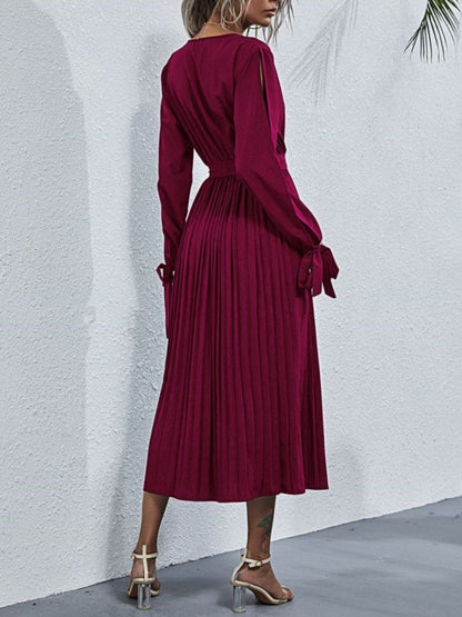 Sleeve Cutout Pleated Dress