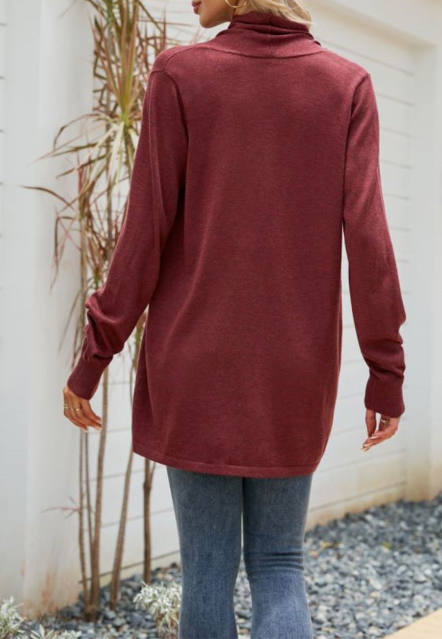 Solid Color Rounded Hem Cardigan