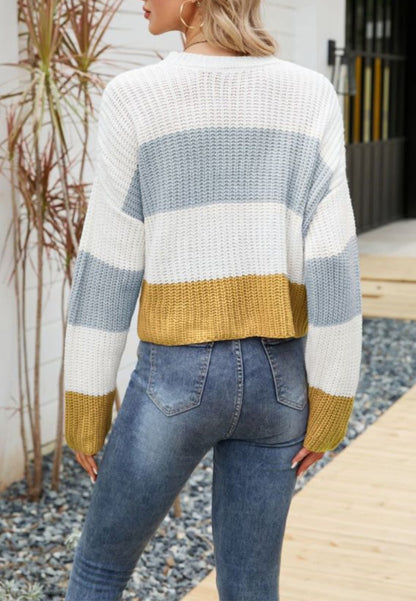 Textured Knit Striped Basic Sweater