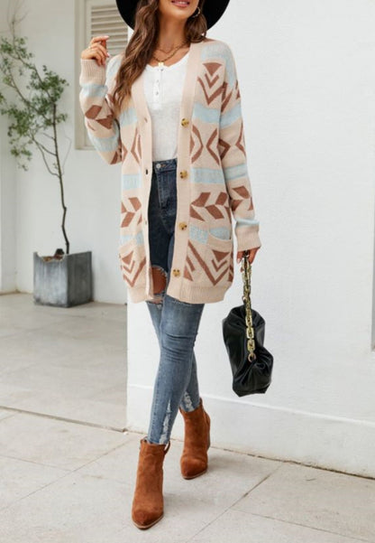 Aztec Print Button Down Cardigan