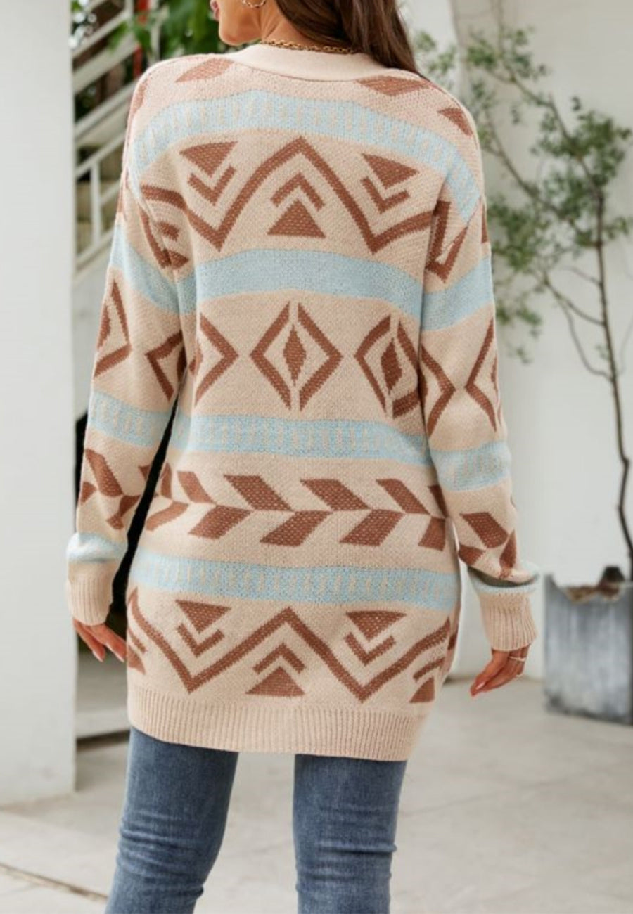 Aztec Print Button Down Cardigan