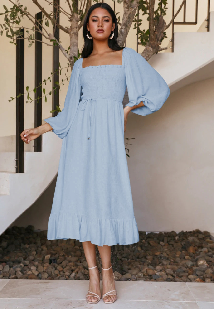 Shirred Bishop Sleeve Dress