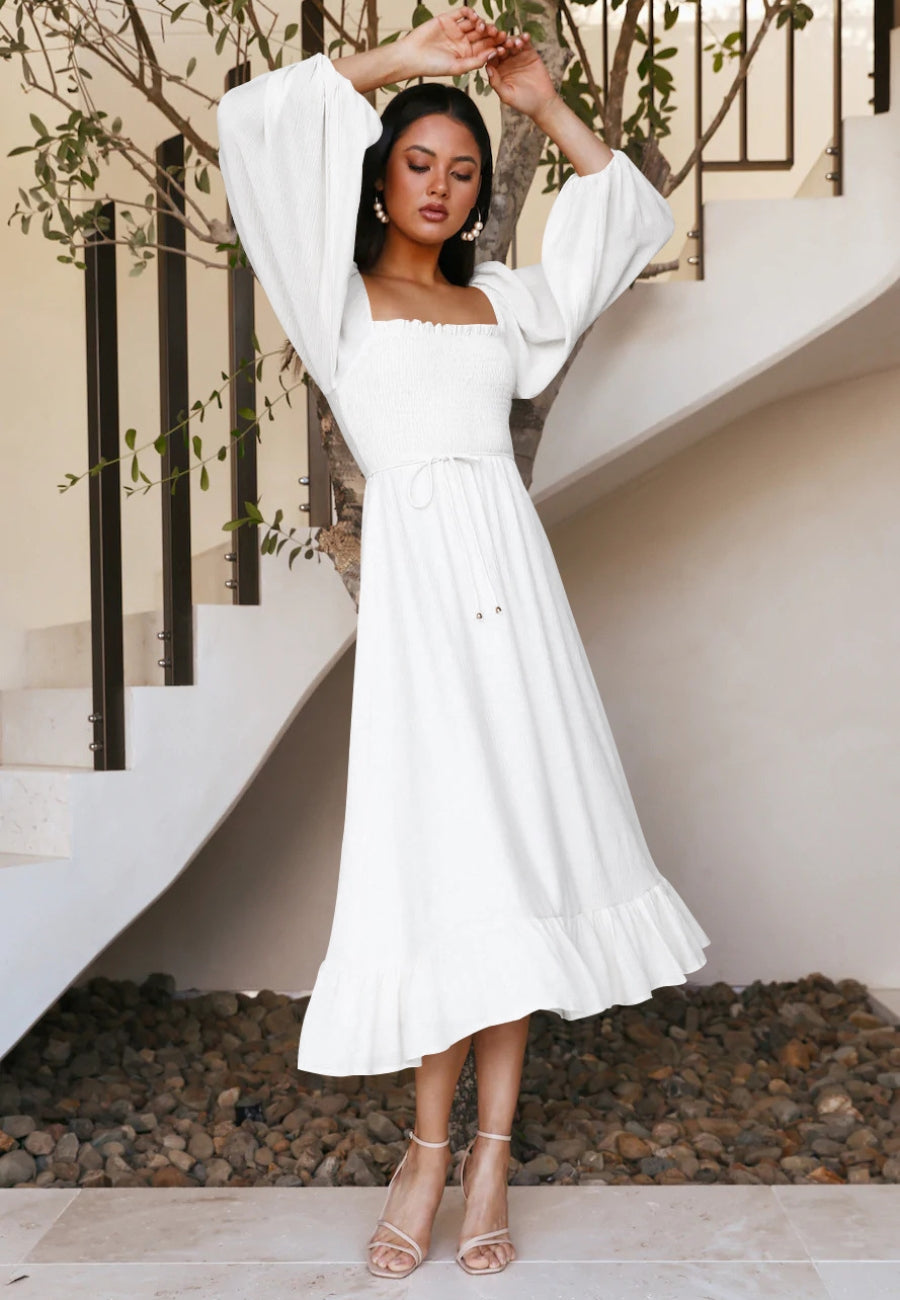 Shirred Bishop Sleeve Dress