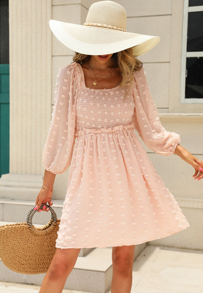 Square Neck Clip Dot Dress