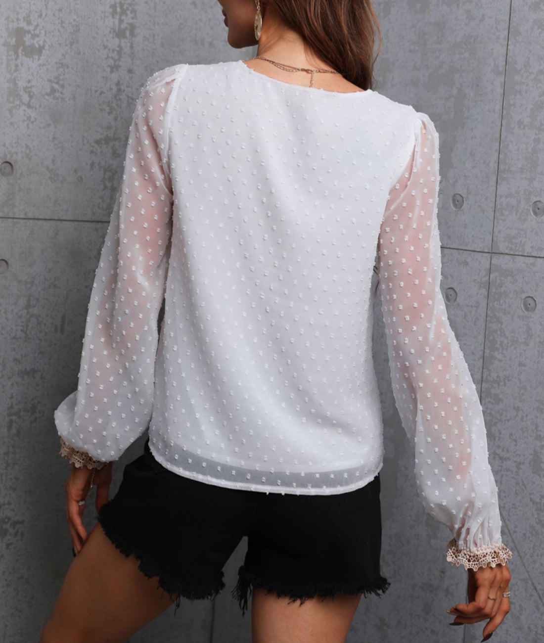 Swiss Dot Contrast Lace Blouse