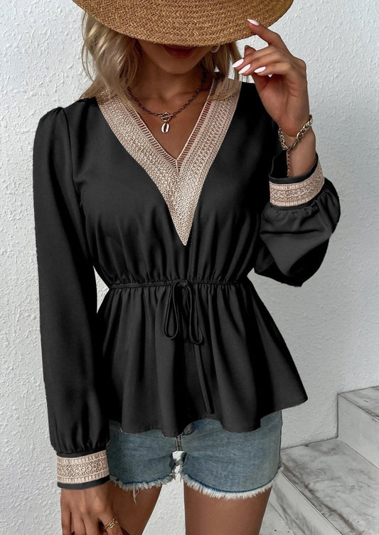 Contrast Lace Peplum Blouse