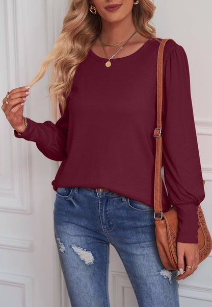 Solid Color Button Cuff Blouse