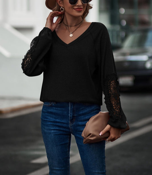 Contrast Lace Detail Raglan Sweater