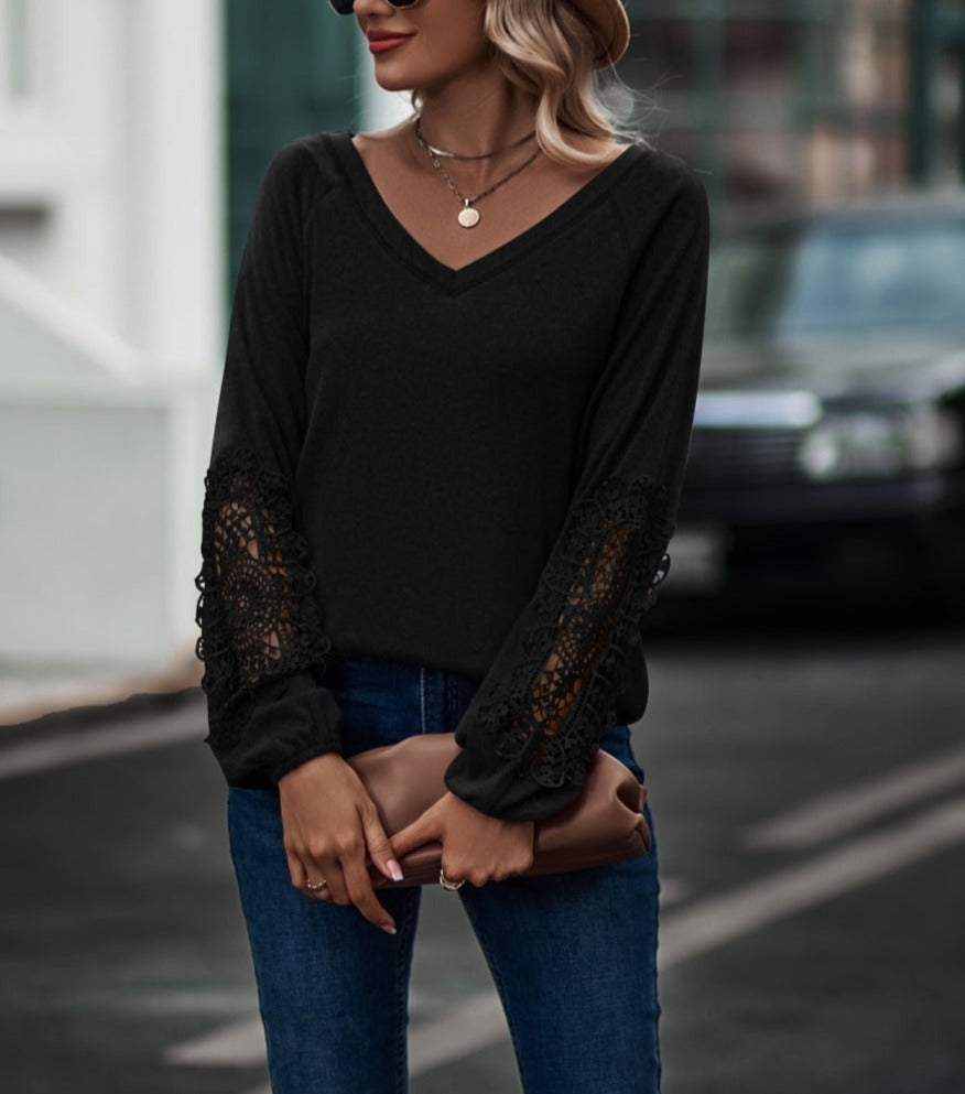 Contrast Lace Detail Raglan Sweater