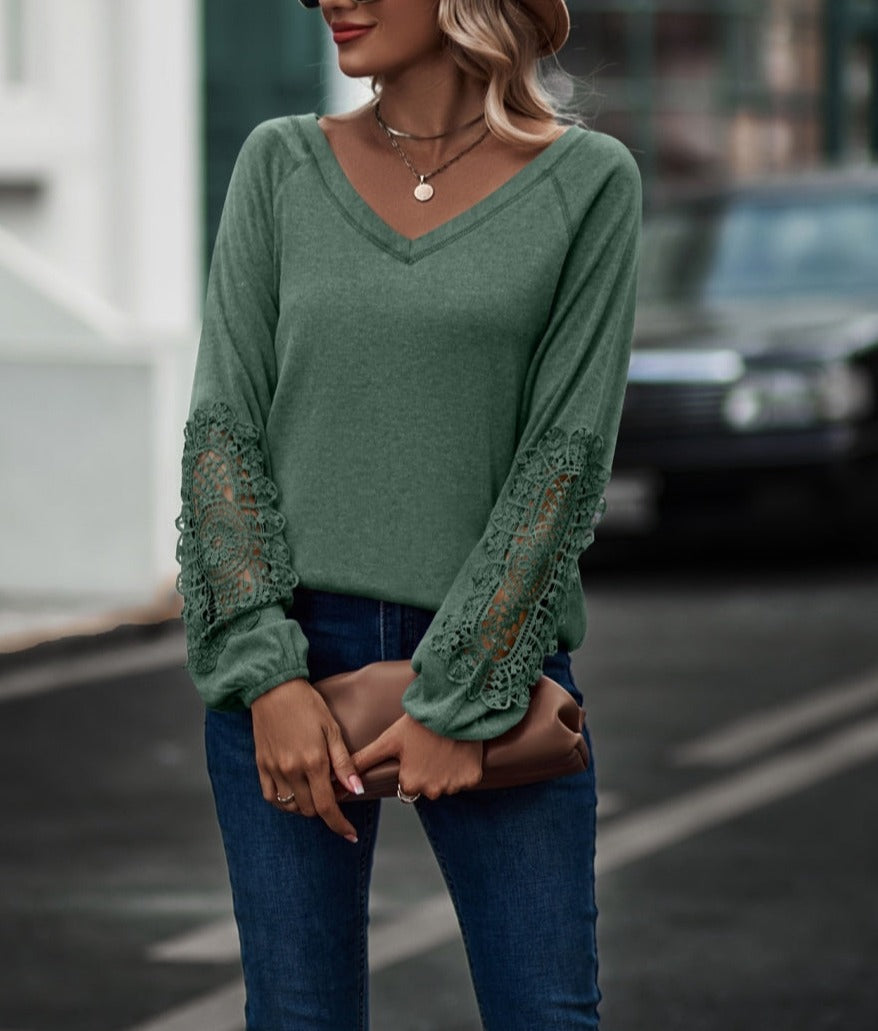 Contrast Lace Detail Raglan Sweater