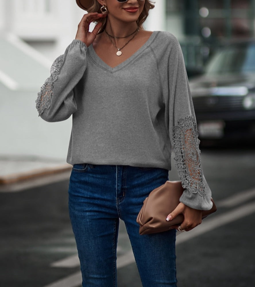 Contrast Lace Detail Raglan Sweater