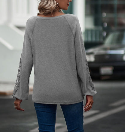 Contrast Lace Detail Raglan Sweater