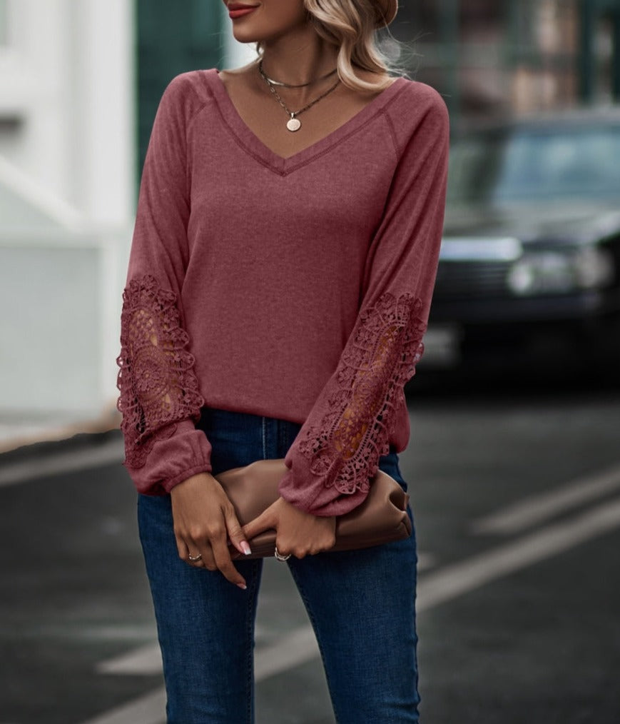 Contrast Lace Detail Raglan Sweater