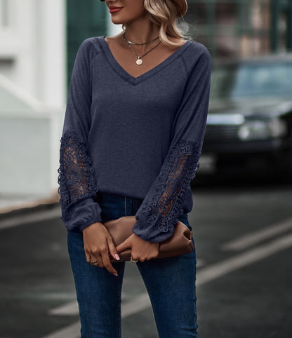 Contrast Lace Detail Raglan Sweater