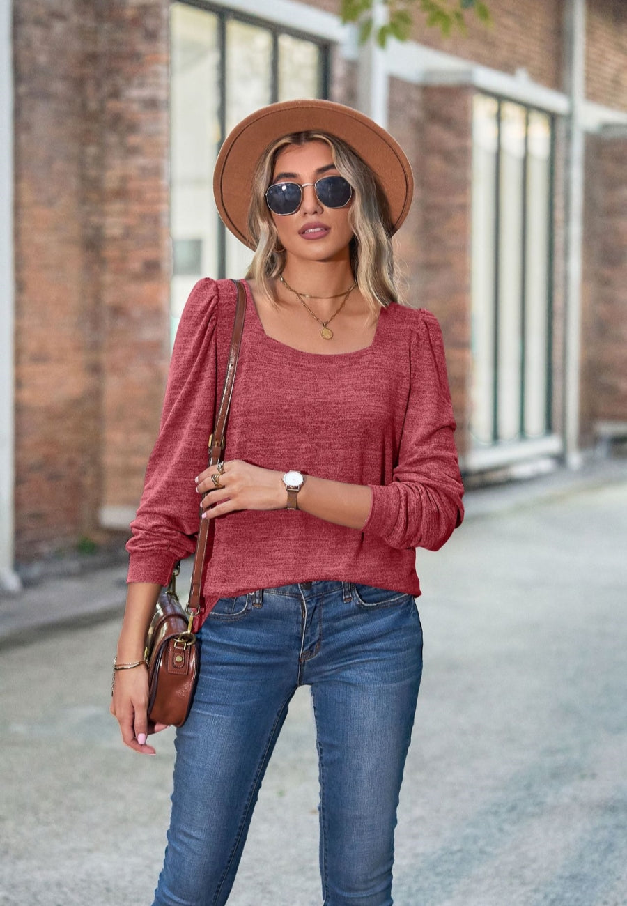 Square Neck Light Puff Sweater