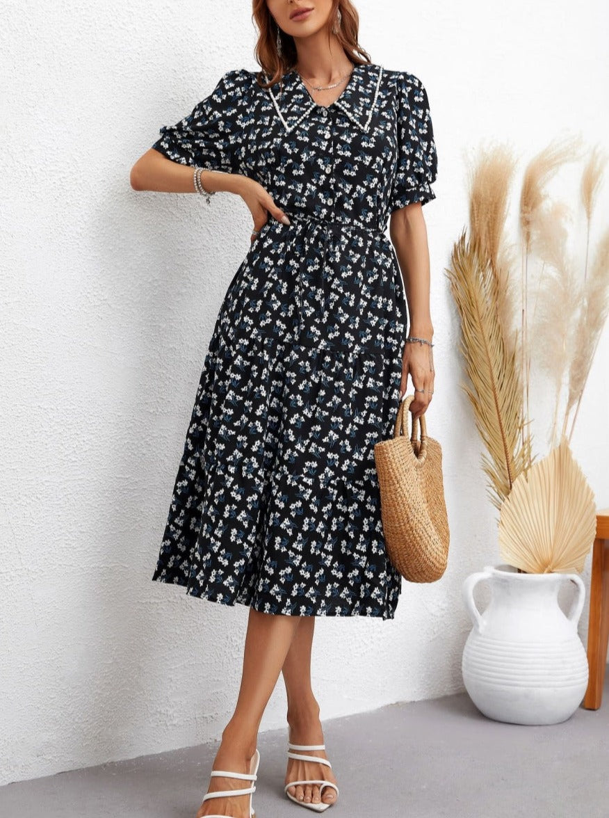 Collared Floral Print Fall Dress