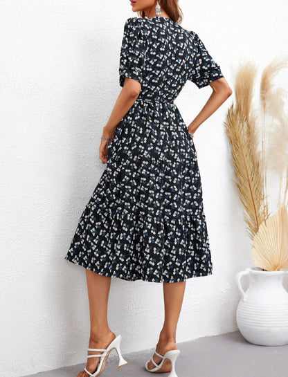 Collared Floral Print Fall Dress