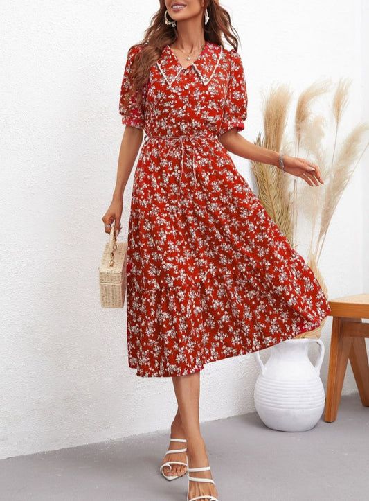 Drop Collar Floral Print Swing Dress