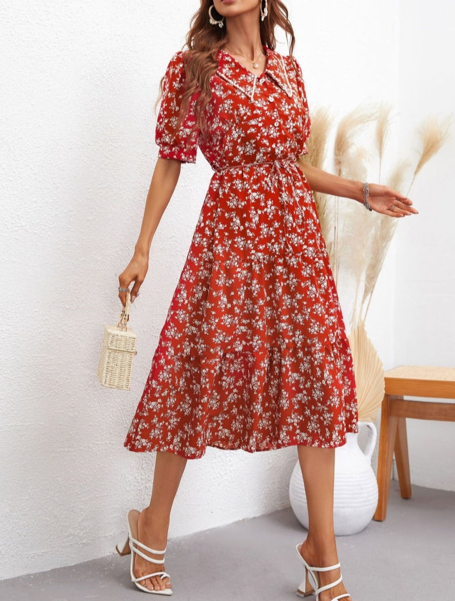 Drop Collar Floral Print Swing Dress