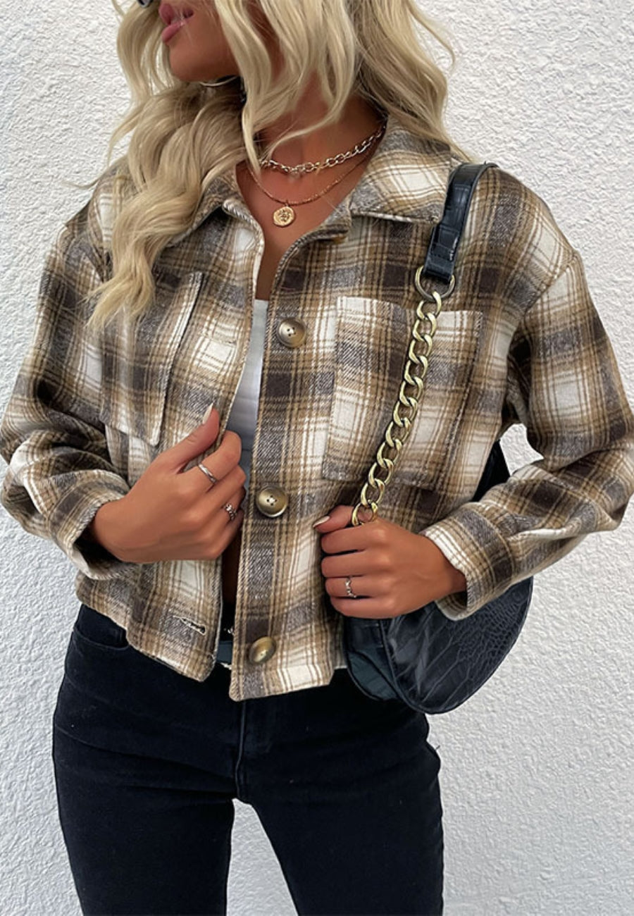 Plaid Print Button Down Jacket